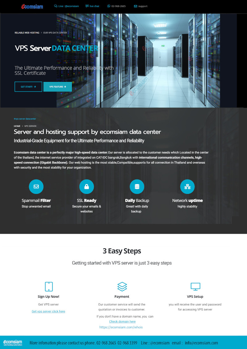โบรชัวรบริการ vps  Hosting thai คุณภาพ บริการดี พื้นที่มาก  คุณภาพสูง  VPS server พร้อมติดตั้ง SSL ใช้สิทธฺ์ Root ในการเข้าควบคุมจัดการ Server พร้อม IP และ Name server ส่วนตัว -  Web hosting ไทย ง่าย สะดวก และปลอดภัย ไม่จำกัดโดเมน ไม่จำกัดอีเมล์ VPS server สำหรับธุรกิจของคุณ  มีระบบเก็บ log file ตามกฏหมาย มีความปลอดภัยในการใช้งาน พร้อมมีระบบสำรองข้อมูลรายวัน (daily backup) และ สำรองข้อมูลรายสัปดาห์ (weekly backup) ระบบป้องกันไวรัสจากอีเมล์ (virus protection) พร้อมระบบกรองสแปมส์เมล์หรือกรองอีเมล์ขยะ (Spammail filter) พื้นที่ใช้งานของ VPS server จำนวนมากถึง 30 GB + 30GB Backup เริ่มต้นเพียง 2400 บาทต่อเดือน ไม่จำกัด bandwith สอบถามรายละเอียดเพิ่มเติม โทร.หาเราตอนนี้เลย  02-9682665  ecomsiam.com/vps-server บริการ web hosting thailand บริการเว็บไซต์สำเร็จรูป ออกแบบเว็บไซต์ บริการจดโดเมน และเว็บโฮสติ้งฟรีโดเมน (web hosting ฟรีโดเมน ฟรี SSL) โฮสติ้งคุณภาพ บริการลูกค้าดี ดูแลดี  แนะนำเว็บโฮสติ้ง โดย ecomsiam.com